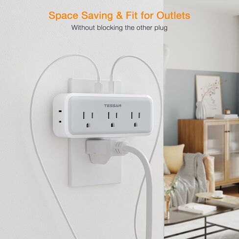 Multi Plug Outlet Splitter, TESSAN Surge Protector 5 Outlet Extender with 3 USB Wall Charger, 3-Sided Multiple Plug Expander for Home Office Dorm Room Essentials in Saudi Arabia