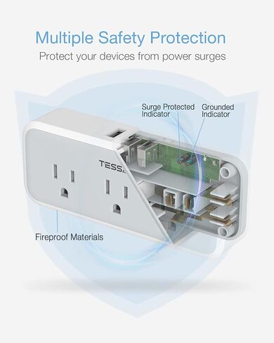 Multi Plug Outlet Splitter, TESSAN Surge Protector 5 Outlet Extender with 3 USB Wall Charger, 3-Sided Multiple Plug Expander for Home Office Dorm Room Essentials in Saudi Arabia