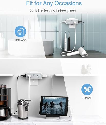 مقسم منافذ متعددة المكونات، موسع TESSAN Surge Protector 5 منافذ مع 3 شاحن حائط USB، موسع قابس متعدد ثلاثي الجوانب للمنزل والمكتب وأساسيات غرفة النوم in Kuwait