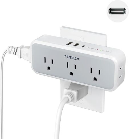 Multi Plug Outlet Splitter, TESSAN Surge Protector 5 Outlet Extender with 3 USB Wall Charger, 3-Sided Multiple Plug Expander for Home Office Dorm Room Essentials in Saudi Arabia