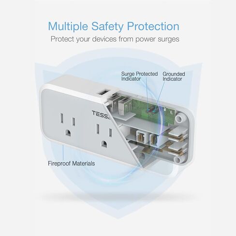 Multi Plug Outlet Splitter, TESSAN Surge Protector 5 Outlet Extender with 3 USB Wall Charger, 3-Sided Multiple Plug Expander for Home Office Dorm Room Essentials in Kuwait