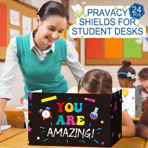 Harloon 24 Pcs Inspirational Privacy Folders for Students Classroom Desk Divider Large Corrugated Privacy Folders Study Carrel Privacy Boards for Student Testing Reduces Distraction (Stationery) in Saudi Arabia