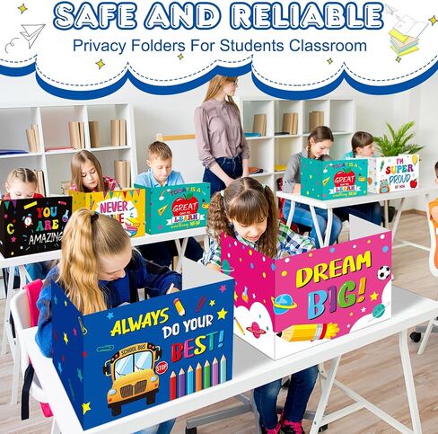 Harloon 24 Pcs Inspirational Privacy Folders for Students Classroom Desk Divider Large Corrugated Privacy Folders Study Carrel Privacy Boards for Student Testing Reduces Distraction (Stationery) in Saudi Arabia