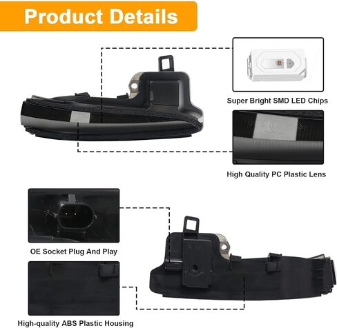 Aexploer Side Mirror Turn Signal Lights Compatible with Tacoma MK3 N300 2016-2023 | for Highlander MK4 XU70 2020-2023 | for RAV4 XA50 MK5 2019-2023 | LED Yellow Dynmaic Sequential Lamp Smoked Len in Saudi Arabia
