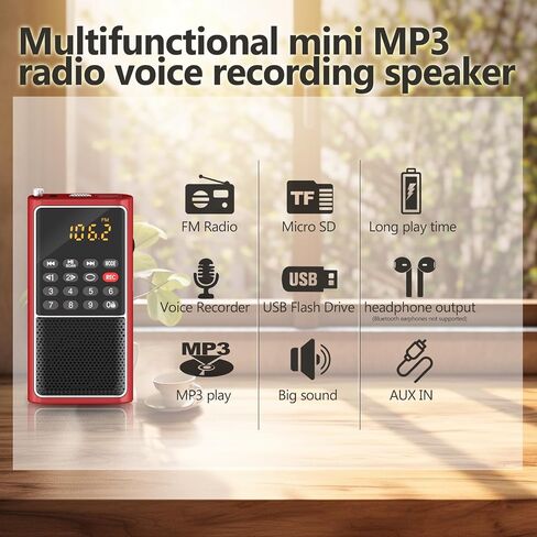 BOESPATR Mini FM Radio Portable MP3 Walkman مع مسجل، مشغل USB لبطاقة TF، راديو جيب منزلي وخارجي، تشغيل بطارية قابلة لإعادة الشحن، هوائي قضيب السحب، استقبال جيد in Saudi Arabia