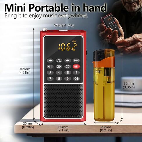 BOESPATR Mini FM Radio Portable MP3 Walkman مع مسجل، مشغل USB لبطاقة TF، راديو جيب منزلي وخارجي، تشغيل بطارية قابلة لإعادة الشحن، هوائي قضيب السحب، استقبال جيد in Saudi Arabia