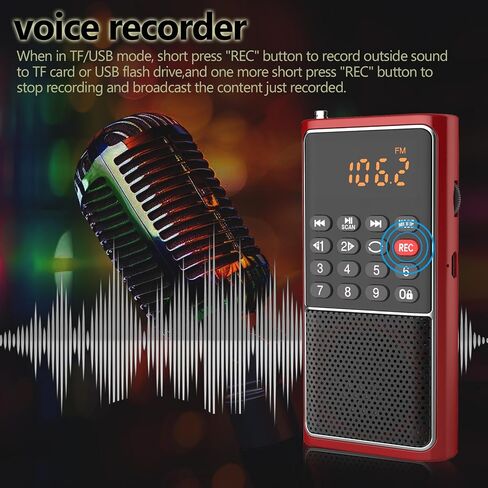 BOESPATR Mini FM Radio Portable MP3 Walkman مع مسجل، مشغل USB لبطاقة TF، راديو جيب منزلي وخارجي، تشغيل بطارية قابلة لإعادة الشحن، هوائي قضيب السحب، استقبال جيد in Saudi Arabia