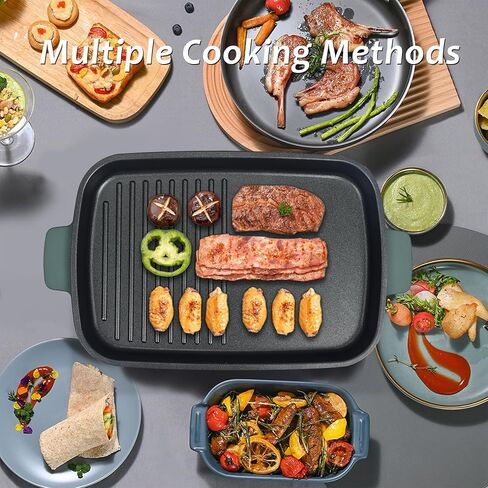 Electric Non-Stick Skillet with Removable Plate+Pot+Lid,3-in-1 Multifunctional Electric Grill,1500W Party Griddle for Cooking Meats &Pancake in Saudi Arabia