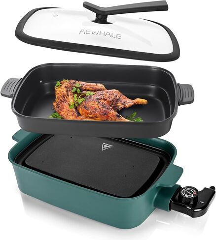 Electric Non-Stick Skillet with Removable Plate+Pot+Lid,3-in-1 Multifunctional Electric Grill,1500W Party Griddle for Cooking Meats &Pancake in Saudi Arabia