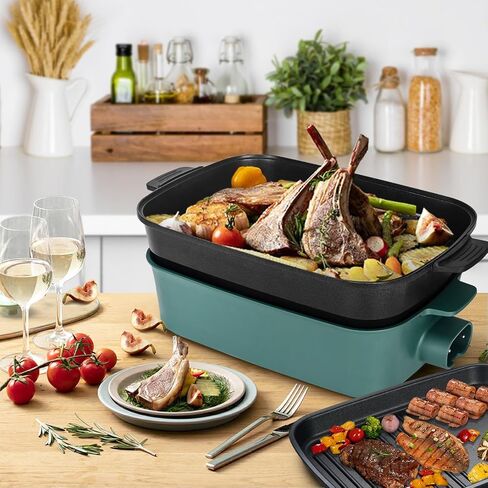 Electric Non-Stick Skillet with Removable Plate+Pot+Lid,3-in-1 Multifunctional Electric Grill,1500W Party Griddle for Cooking Meats &Pancake in Saudi Arabia