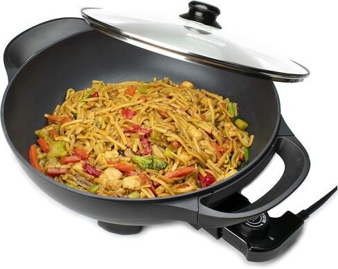 Brentwood Appliances SK-69BK مقلاة كهربائية مسطحة القاع غير قابلة للالتصاق مقاس 13 بوصة مع غطاء زجاجي بفتحات تهوية، أجهزة مطبخ أخرى، عادية، أسود in Kuwait
