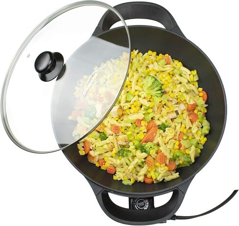 Brentwood Appliances SK-69BK مقلاة كهربائية مسطحة القاع غير قابلة للالتصاق مقاس 13 بوصة مع غطاء زجاجي بفتحات تهوية، أجهزة مطبخ أخرى، عادية، أسود in Kuwait