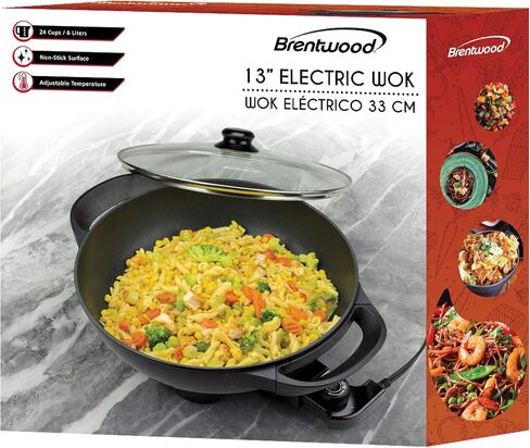 Brentwood Appliances SK-69BK مقلاة كهربائية مسطحة القاع غير قابلة للالتصاق مقاس 13 بوصة مع غطاء زجاجي بفتحات تهوية، أجهزة مطبخ أخرى، عادية، أسود in Kuwait