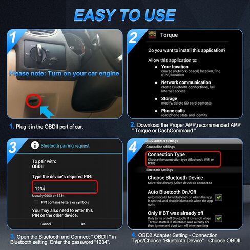 OBD2 Bluetooth Scanner Code Reader for Android Windows, Auto Car Diagnostic Scan Tool Odb2 OBDII Adapter for Check Engine Light for Torque Pro, OBD Fusion, DashCommand, Car Scanner App in Saudi Arabia