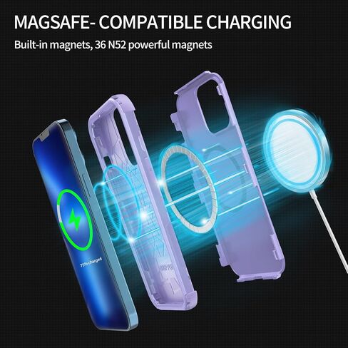 Unitedtime for iPhone 13 Case Magnetic with Belt-Clip Holster Compatible with MagSafe, Rugged Shockproof Military Protective Phone Cover Heavy Duty (Purple) in Saudi Arabia