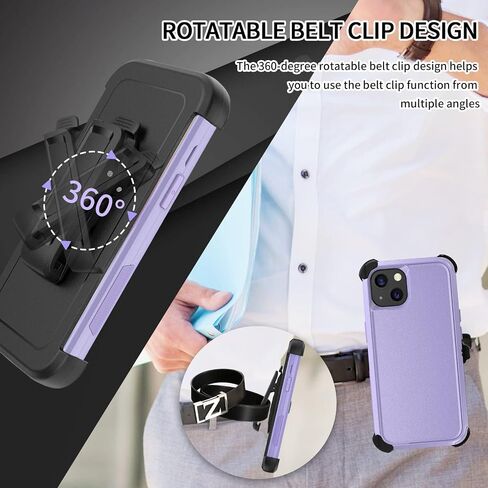Unitedtime for iPhone 13 Case Magnetic with Belt-Clip Holster Compatible with MagSafe, Rugged Shockproof Military Protective Phone Cover Heavy Duty (Purple) in Saudi Arabia
