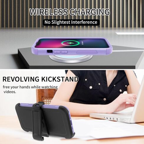Unitedtime for iPhone 13 Case Magnetic with Belt-Clip Holster Compatible with MagSafe, Rugged Shockproof Military Protective Phone Cover Heavy Duty (Purple) in Saudi Arabia