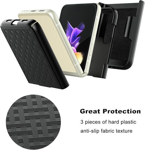 حافظة Tiflook Galaxy Z Flip 4 مع حافظة بمشبك حزام، درع مقاوم للصدمات شديد التحمل بنمط منسوج من البلاستيك الصلب غطاء هاتف لهاتف Samsung Galaxy Z Flip 4 5G 6.7 بوصة 2022، أسود in Kuwait