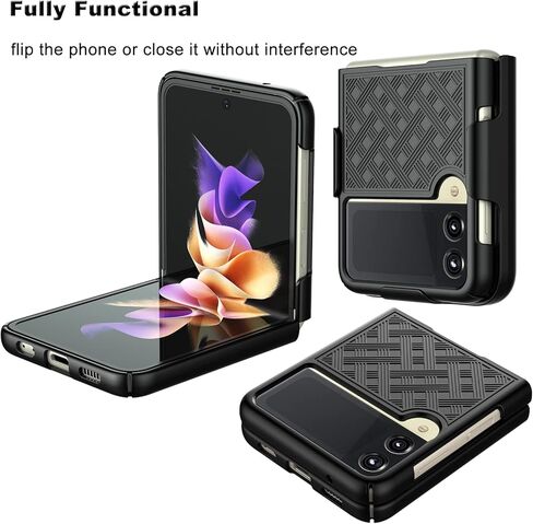 حافظة Tiflook Galaxy Z Flip 4 مع حافظة بمشبك حزام، درع مقاوم للصدمات شديد التحمل بنمط منسوج من البلاستيك الصلب غطاء هاتف لهاتف Samsung Galaxy Z Flip 4 5G 6.7 بوصة 2022، أسود in Kuwait