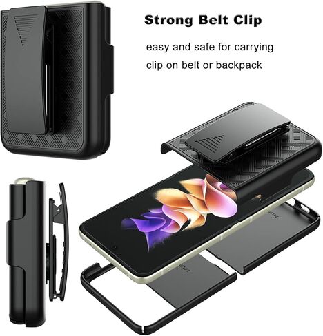 حافظة Tiflook Galaxy Z Flip 4 مع حافظة بمشبك حزام، درع مقاوم للصدمات شديد التحمل بنمط منسوج من البلاستيك الصلب غطاء هاتف لهاتف Samsung Galaxy Z Flip 4 5G 6.7 بوصة 2022، أسود in Kuwait