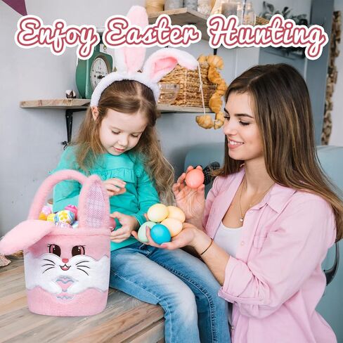 kophinye سلة عيد الفصح للأطفال، سلة أرنب عيد الفصح للفتيات الأولاد، أكياس دلو عيد الفصح الوردي سلة عيد الفصح الطفل مع مقبض لصيد بيض عيد الفصح، ديكورات تخزين الحلوى in Kuwait