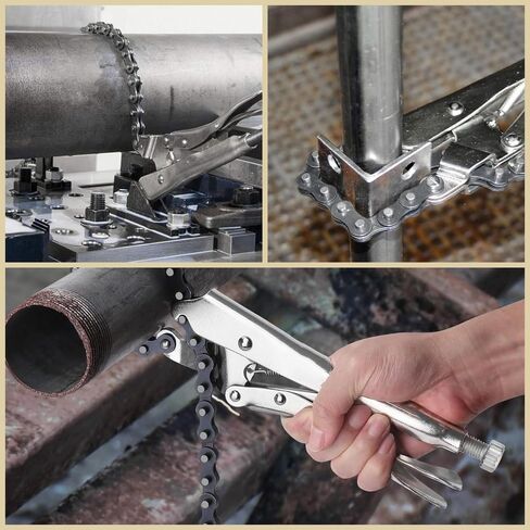 سلسلة ملزمة أنابيب مقاس 9 بوصة، مشابك سلسلة قفل مع سلسلة مقاس 19 بوصة، أدوات تركيب الأنابيب، سلسلة ملزمة الأنابيب، ملزمة سلسلة من الدرجة الصناعية ومطلية بالنيكل، مناسبة لخطوط الأنابيب وإصلاح السيارات، قطعتان in Kuwait