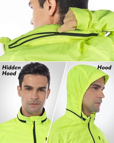 ROTTO Mens Cycling Rain Jacket Waterproof Windbreaker for Outdoor Hooded Packable Lightweight Reflective in Saudi Arabia