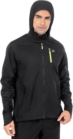ROTTO Mens Cycling Rain Jacket Waterproof Windbreaker for Outdoor Hooded Packable Lightweight Reflective in Saudi Arabia