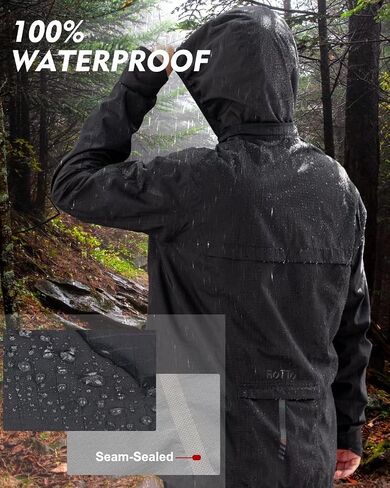 ROTTO Mens Cycling Rain Jacket Waterproof Windbreaker for Outdoor Hooded Packable Lightweight Reflective in Saudi Arabia