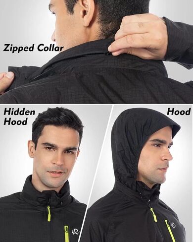 ROTTO Mens Cycling Rain Jacket Waterproof Windbreaker for Outdoor Hooded Packable Lightweight Reflective in Saudi Arabia
