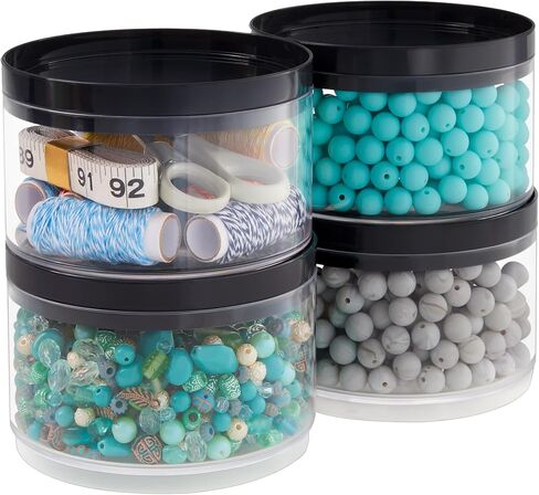 حاوية بلاستيكية شفافة قابلة للتكديس من STORi Bella (مجموعة من 4) منظمات تخزين دائرية بأغطية رمادية للخرز والفنون واللوازم الحرفية | صنع فى أمريكا in Kuwait