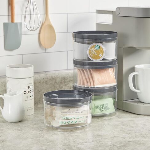 حاوية بلاستيكية شفافة قابلة للتكديس من STORi Bella (مجموعة من 4) منظمات تخزين دائرية بأغطية رمادية للخرز والفنون واللوازم الحرفية | صنع فى أمريكا in Kuwait