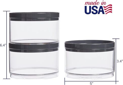 حاوية بلاستيكية شفافة قابلة للتكديس من STORi Bella (مجموعة من 4) منظمات تخزين دائرية بأغطية رمادية للخرز والفنون واللوازم الحرفية | صنع فى أمريكا in Kuwait