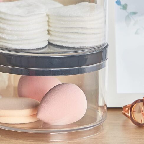 حاوية بلاستيكية شفافة قابلة للتكديس من STORi Bella (مجموعة من 4) منظمات تخزين دائرية بأغطية رمادية للخرز والفنون واللوازم الحرفية | صنع فى أمريكا in Kuwait