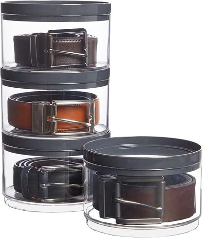 حاوية بلاستيكية شفافة قابلة للتكديس من STORi Bella (مجموعة من 4) منظمات تخزين دائرية بأغطية رمادية للخرز والفنون واللوازم الحرفية | صنع فى أمريكا in Kuwait