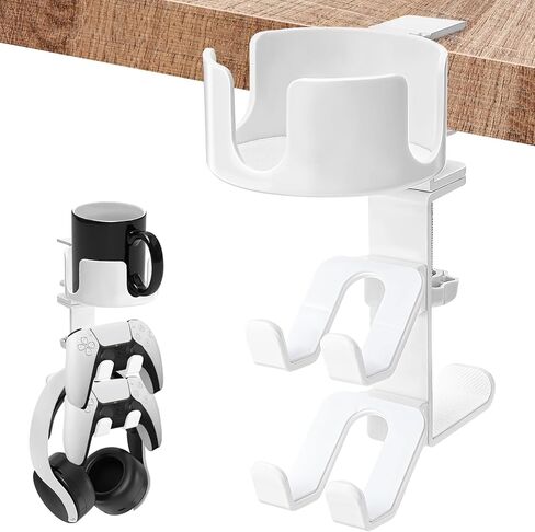 welltop 4 in 1 Controller Holder with Desk Cup Holder & Headphone Hanger, Rotatable Under Desk Clamp Controller Holder Dual Gamepad Headset Stand Gaming Desk Accessories for Xbox, PS4, PS5, PC, Switch in Kuwait