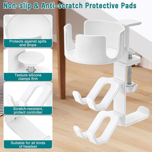 welltop 4 in 1 Controller Holder with Desk Cup Holder & Headphone Hanger, Rotatable Under Desk Clamp Controller Holder Dual Gamepad Headset Stand Gaming Desk Accessories for Xbox, PS4, PS5, PC, Switch in Kuwait