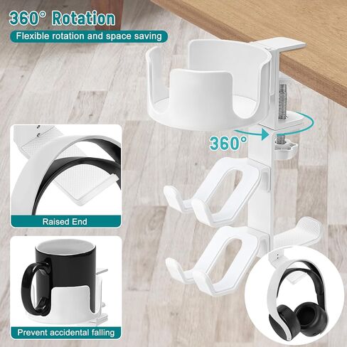 welltop 4 in 1 Controller Holder with Desk Cup Holder & Headphone Hanger, Rotatable Under Desk Clamp Controller Holder Dual Gamepad Headset Stand Gaming Desk Accessories for Xbox, PS4, PS5, PC, Switch in Kuwait
