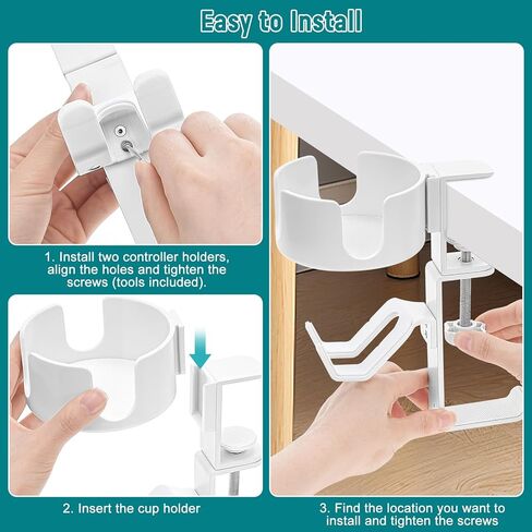 welltop 4 in 1 Controller Holder with Desk Cup Holder & Headphone Hanger, Rotatable Under Desk Clamp Controller Holder Dual Gamepad Headset Stand Gaming Desk Accessories for Xbox, PS4, PS5, PC, Switch in Kuwait