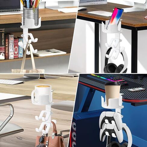 welltop 4 in 1 Controller Holder with Desk Cup Holder & Headphone Hanger, Rotatable Under Desk Clamp Controller Holder Dual Gamepad Headset Stand Gaming Desk Accessories for Xbox, PS4, PS5, PC, Switch in Kuwait