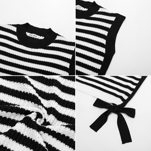 GRACE KARIN Womens Sweater Vest Cap Sleeve Crew Neck Striped Tank Top Lightweight Knit Ribbed Casual Summer Shirts in Saudi Arabia