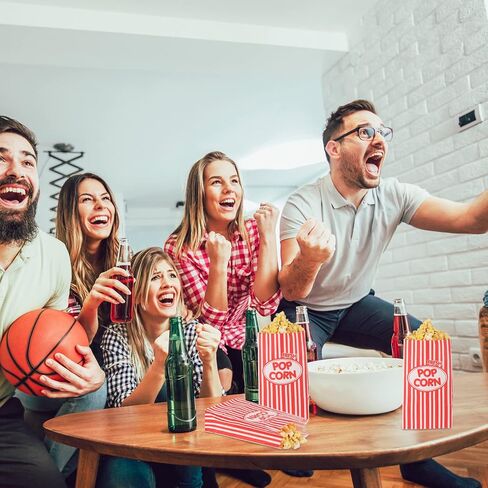 أكياس الفشار الورقية 2 أوقية حصص فردية يمكن التخلص منها حاوية الفشار مسطحة القاع أكياس الفشار خمر لآلة الفشار فيلم مسارح الحفلات الليلية الكرنفالات، مخطط باللونين الأحمر والأبيض (300 قطعة) in Kuwait