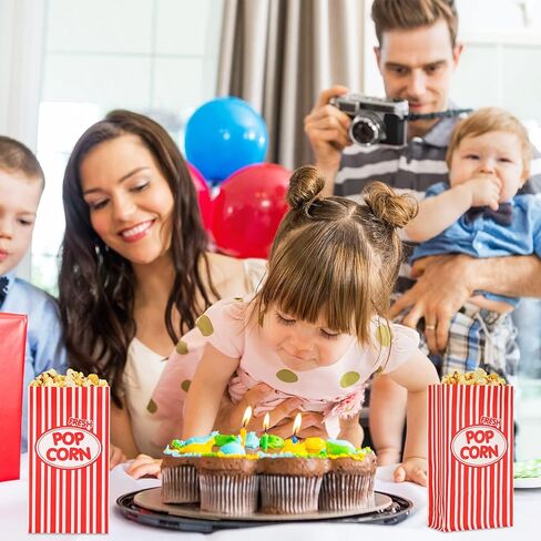 أكياس الفشار الورقية 2 أوقية حصص فردية يمكن التخلص منها حاوية الفشار مسطحة القاع أكياس الفشار خمر لآلة الفشار فيلم مسارح الحفلات الليلية الكرنفالات، مخطط باللونين الأحمر والأبيض (300 قطعة) in Kuwait