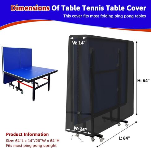 غطاء طاولة بينج بونج، غطاء طاولة تنس مقاوم للماء للاستخدام الخارجي والداخلي لطاولة بينج بونج قابلة للطي، غطاء غبار للحماية من جميع الأحوال الجوية - 64 بوصة × 26 بوصة × 64 بوصة in Kuwait