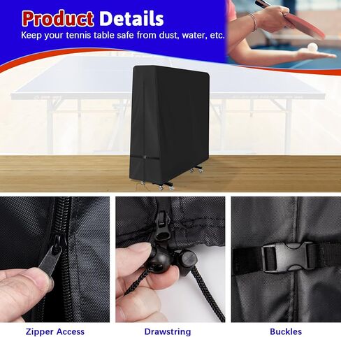 غطاء طاولة بينج بونج، غطاء طاولة تنس مقاوم للماء للاستخدام الخارجي والداخلي لطاولة بينج بونج قابلة للطي، غطاء غبار للحماية من جميع الأحوال الجوية - 64 بوصة × 26 بوصة × 64 بوصة in Kuwait