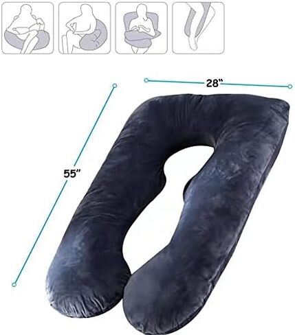 وسائد الجسم للحمل من كريتوب مع غطاء مخملي، وسادة الجسم بالكامل على شكل حرف U، وسادة أمومة طويلة، دعم للظهر والرقبة والساقين والورك والبطن، غطاء قابل للغسل قابل للإزالة، 55 بوصة أسود in Kuwait