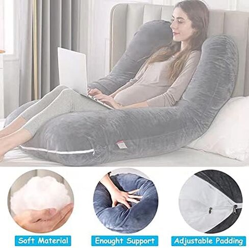 وسائد الجسم للحمل من كريتوب مع غطاء مخملي، وسادة الجسم بالكامل على شكل حرف U، وسادة أمومة طويلة، دعم للظهر والرقبة والساقين والورك والبطن، غطاء قابل للغسل قابل للإزالة، 55 بوصة أسود in Kuwait