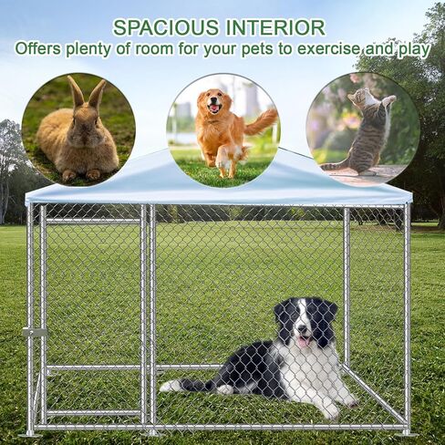 بيت الكلب فانرستي مع غطاء مقاوم للماء على السطح للكلاب المتوسطة والصغيرة، سياج فولاذي لبيت الكلاب مع قفل، بيت روضة للكلاب وكوخ للحيوانات للفناء الخلفي (6.6 * 6.6 * 4.9 قدم) in Kuwait