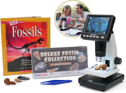 AmScope - DM130-16GB-18FOS-FSL-TW IQCREW by Amscope Kid's Premium Portable LCD Color Digital Microscope with Look and Learn Fossil Collecting Activity Kit in Saudi Arabia