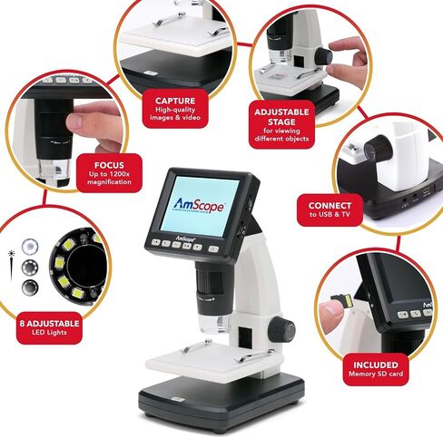 AmScope - DM130-16GB-18FOS-FSL-TW IQCREW by Amscope Kid's Premium Portable LCD Color Digital Microscope with Look and Learn Fossil Collecting Activity Kit in Saudi Arabia